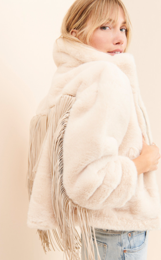 Dancing In The Moonlight Fringe Jacket In Vanilla Bean Blue Revival
