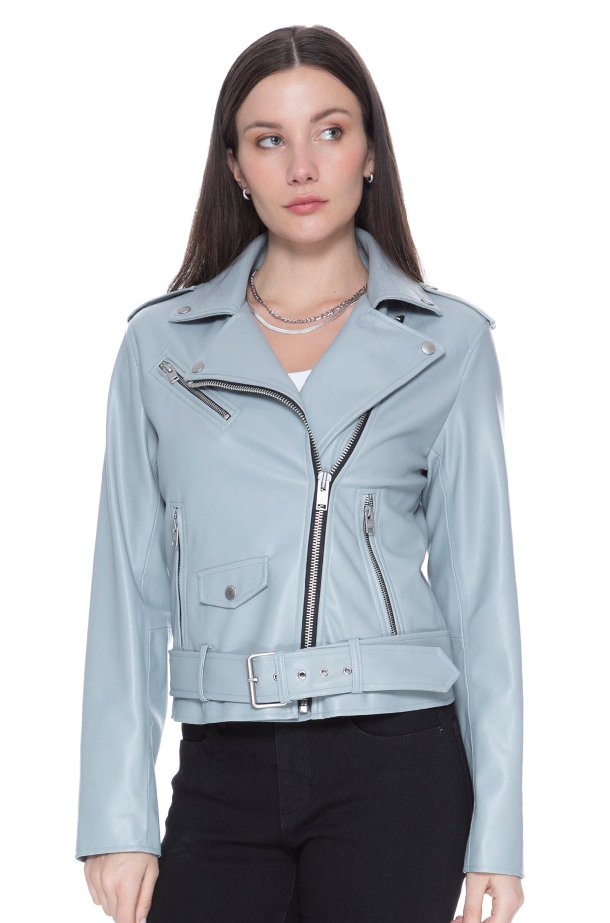 Classic Moto UNreal Leather Jacket in Dusty Blue