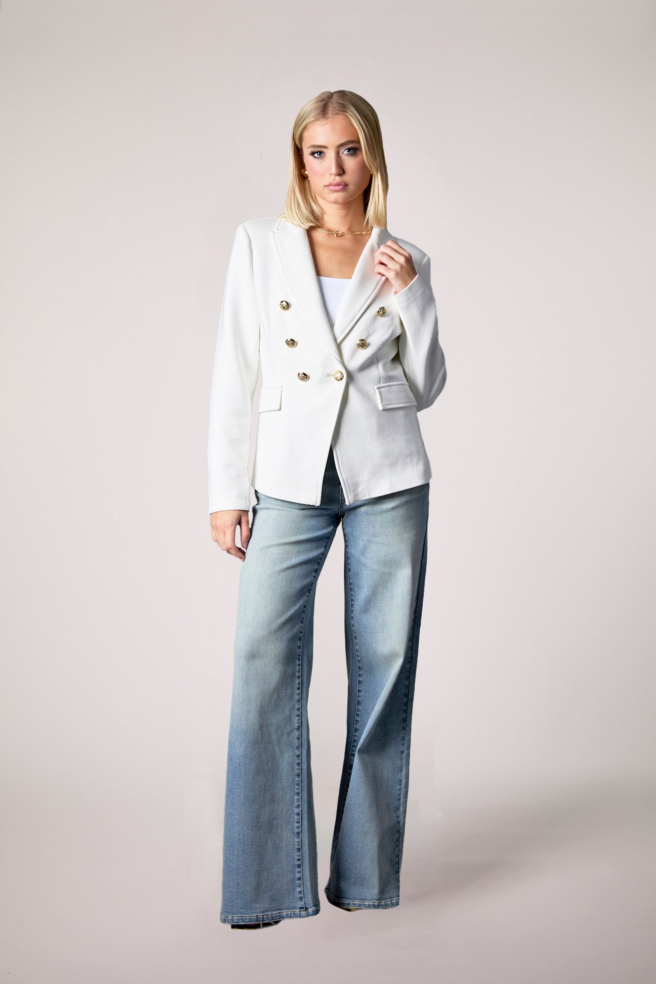Helen Double Breasted Blazer With Removable White Hoodie Insert - Whipped Cream
