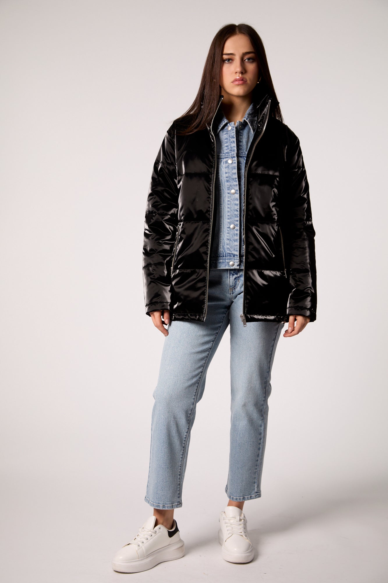 Hailey Jacket With Removeable Denim Insert- Black
