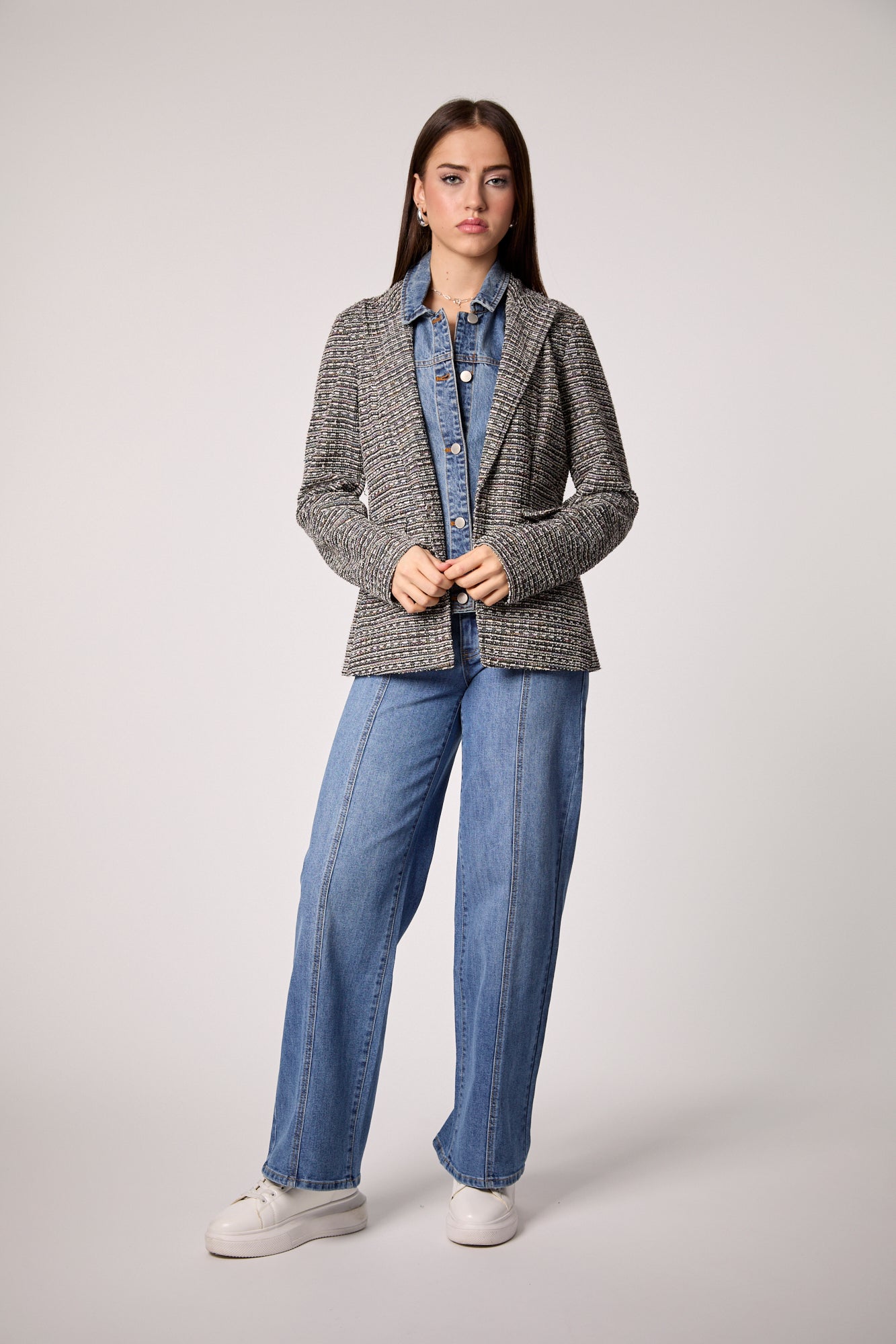 Helen Blazer With Removable Denim Insert - Rainbow Tweed