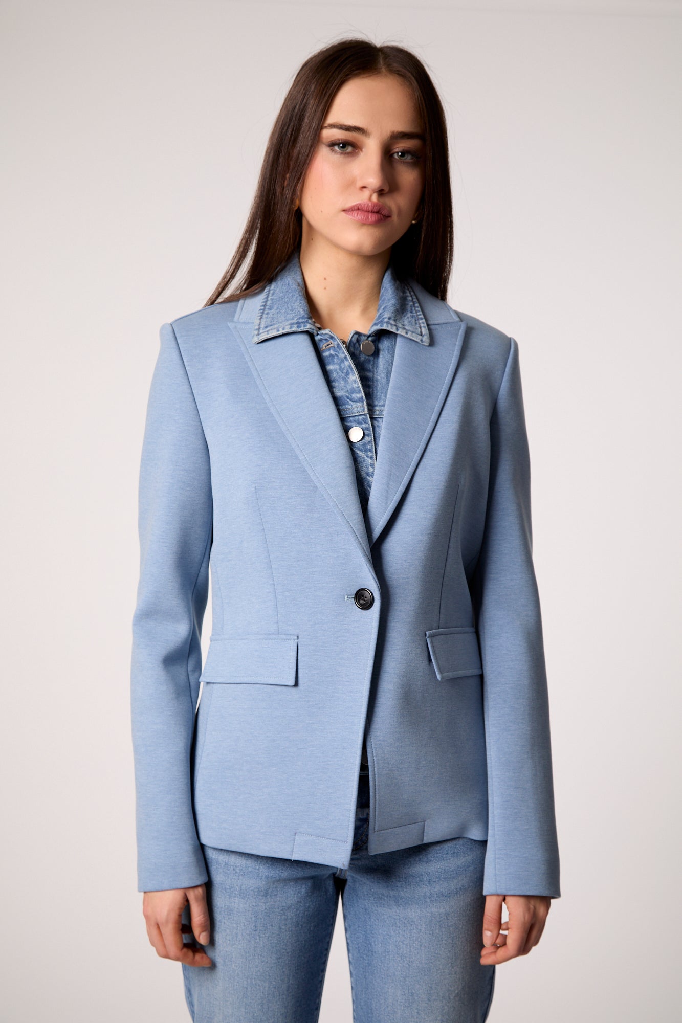 Helen Blazer With Removable Denim Insert- Heather Blue