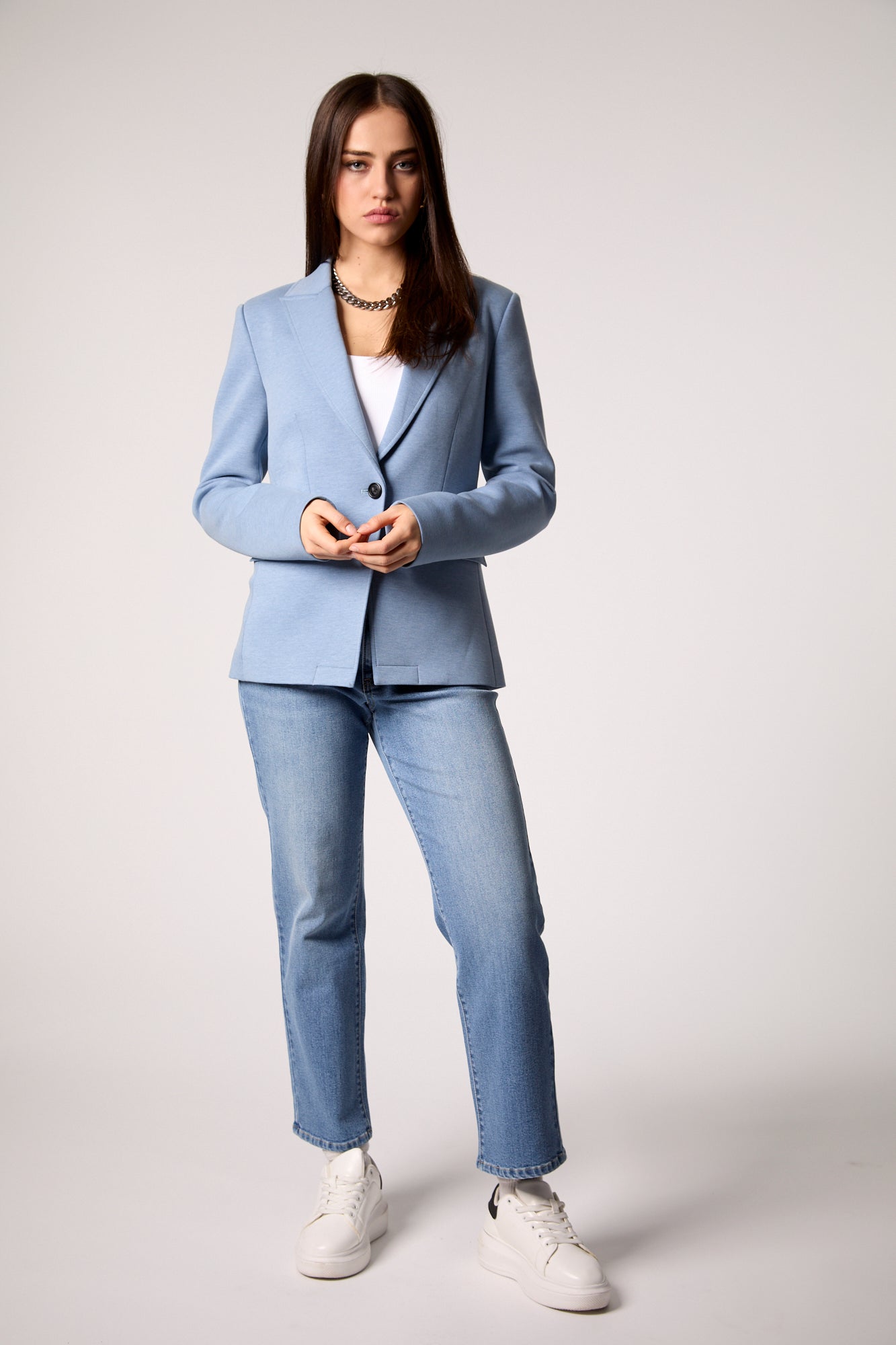 Helen Blazer With Removable Denim Insert- Heather Blue