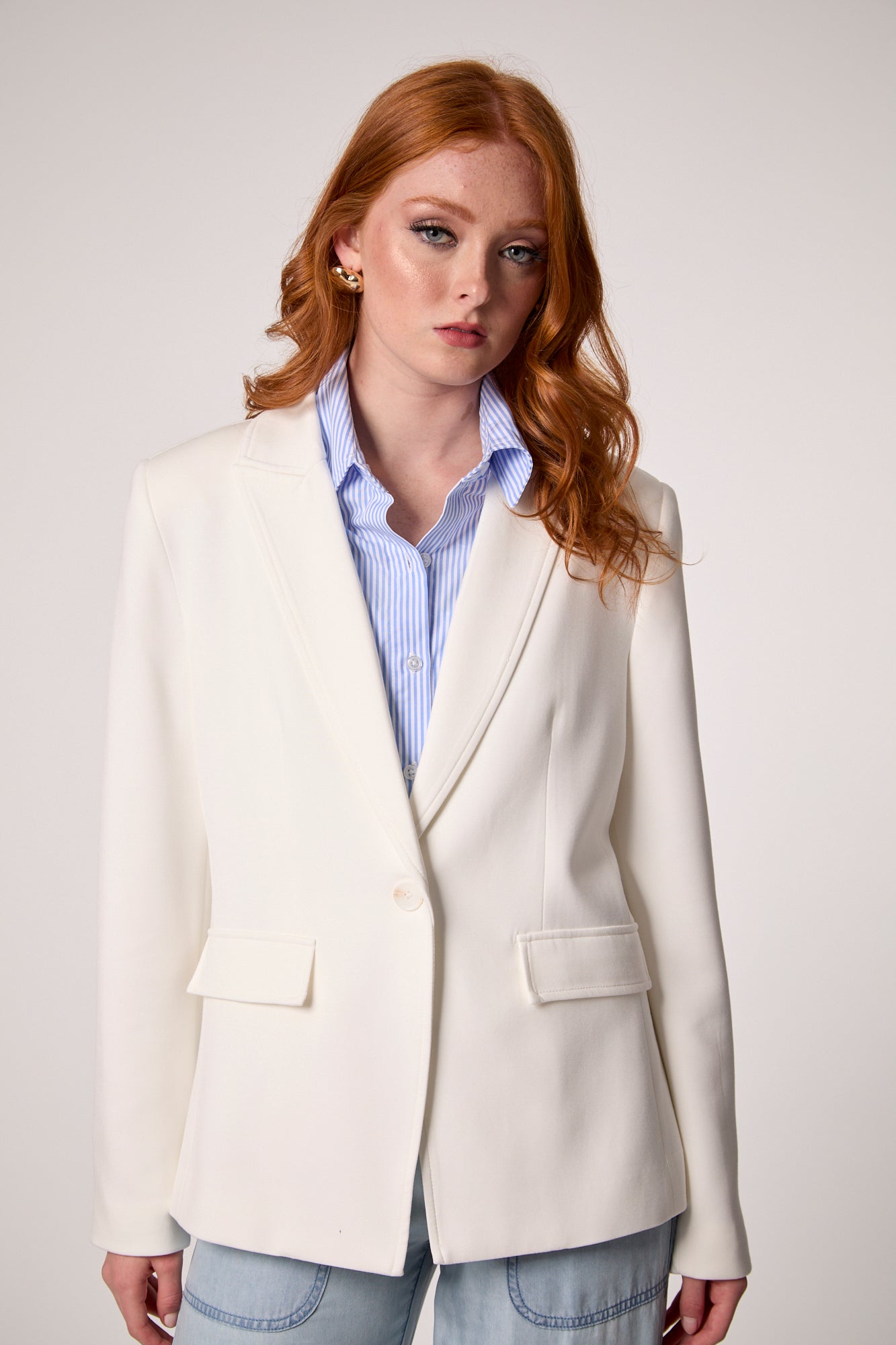 Helen Blazer With Removable Shirt Insert- Whipped Cream