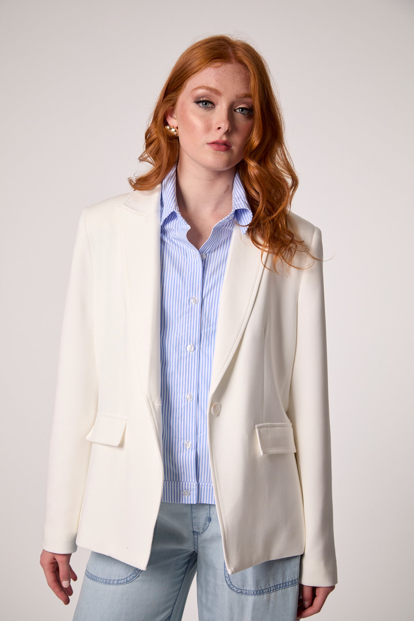 Helen Blazer With Removable Shirt Insert- Whipped Cream