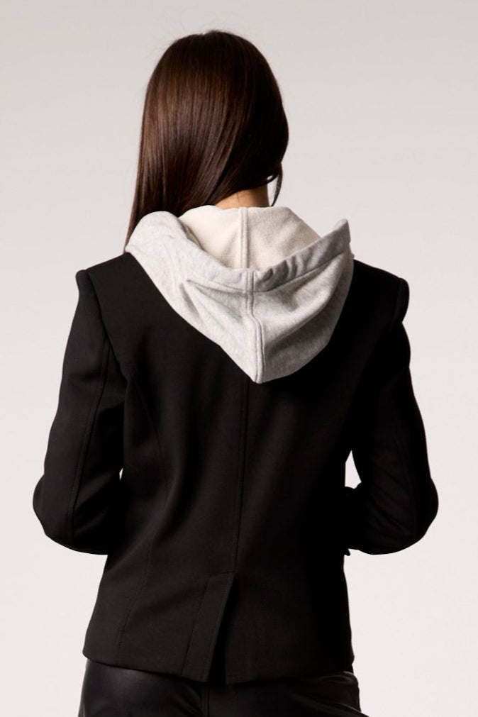 Helen Double Breasted Blazer With Removable Grey Hoodie Insert - Black