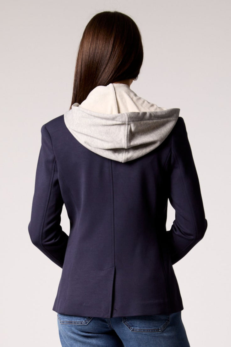 Helen Double Breasted Blazer With Removable Grey Hoodie Insert - Navy