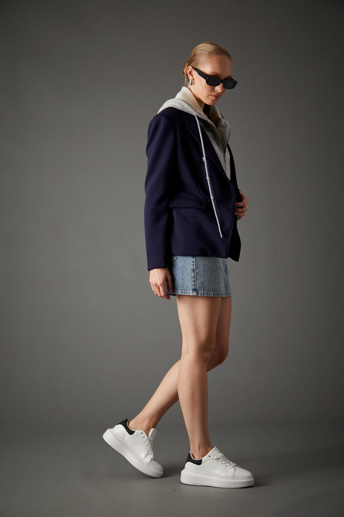 Helen Double Breasted Blazer in Navy & Grey