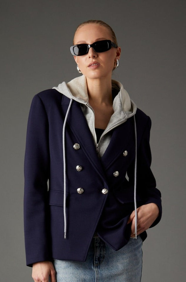 Helen Double Breasted Blazer in Navy & Grey