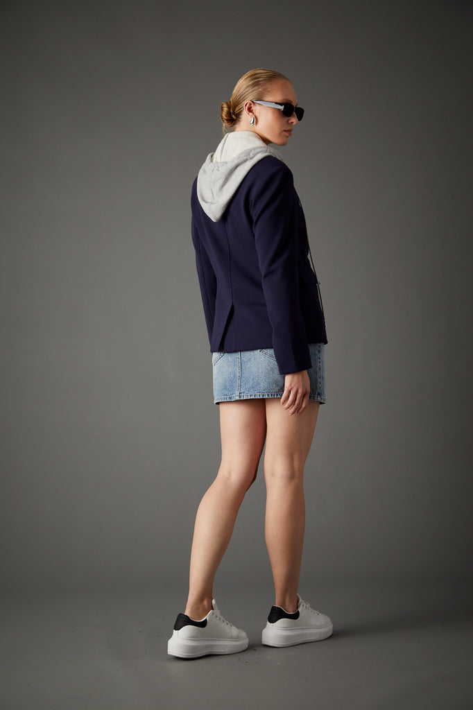 Helen Double Breasted Blazer in Navy & Grey