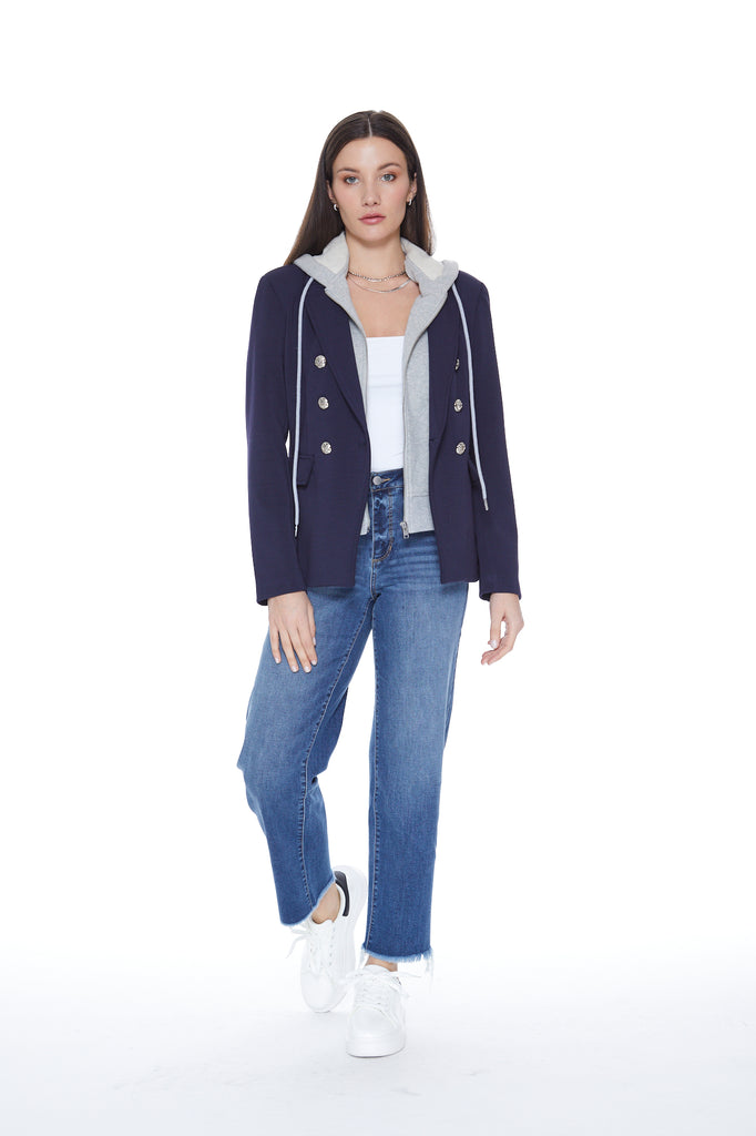 Helen Double Breasted Blazer in Navy & Grey