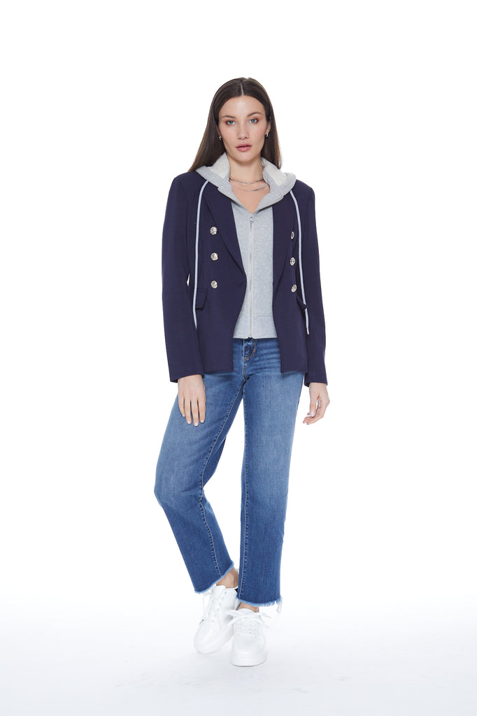 Helen Double Breasted Blazer in Navy & Grey