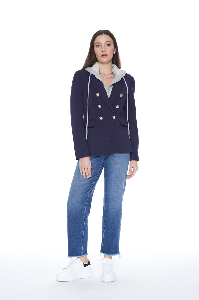 Helen Double Breasted Blazer in Navy & Grey