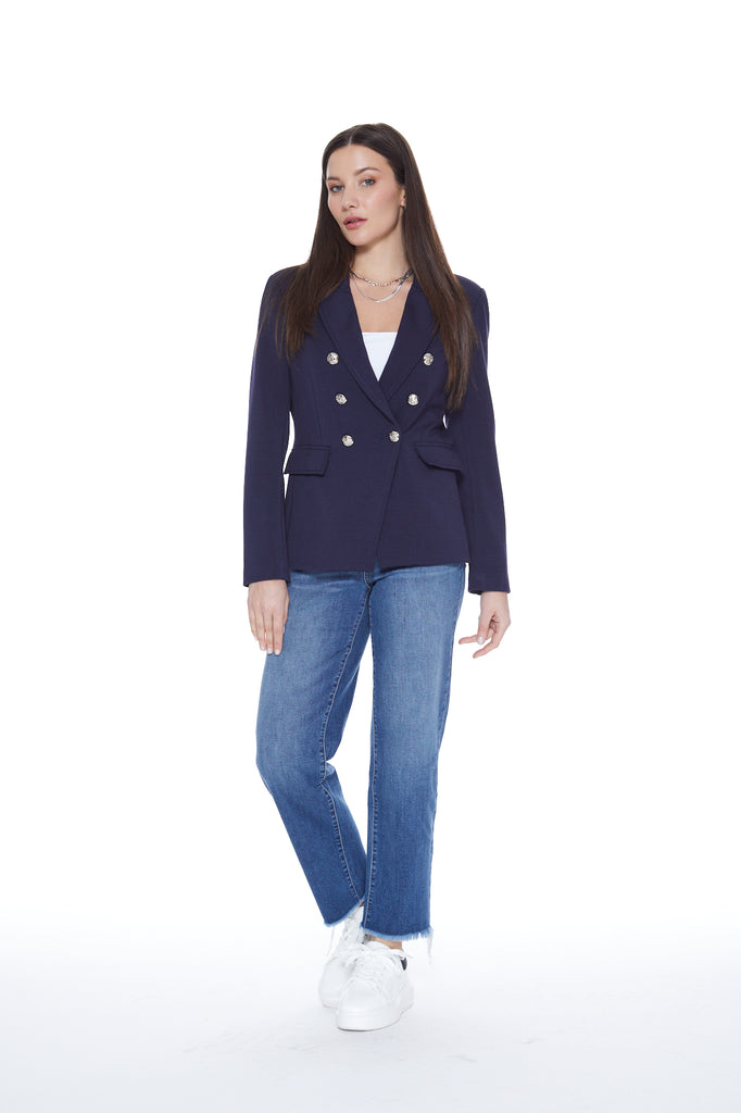 Helen Double Breasted Blazer in Navy & Grey
