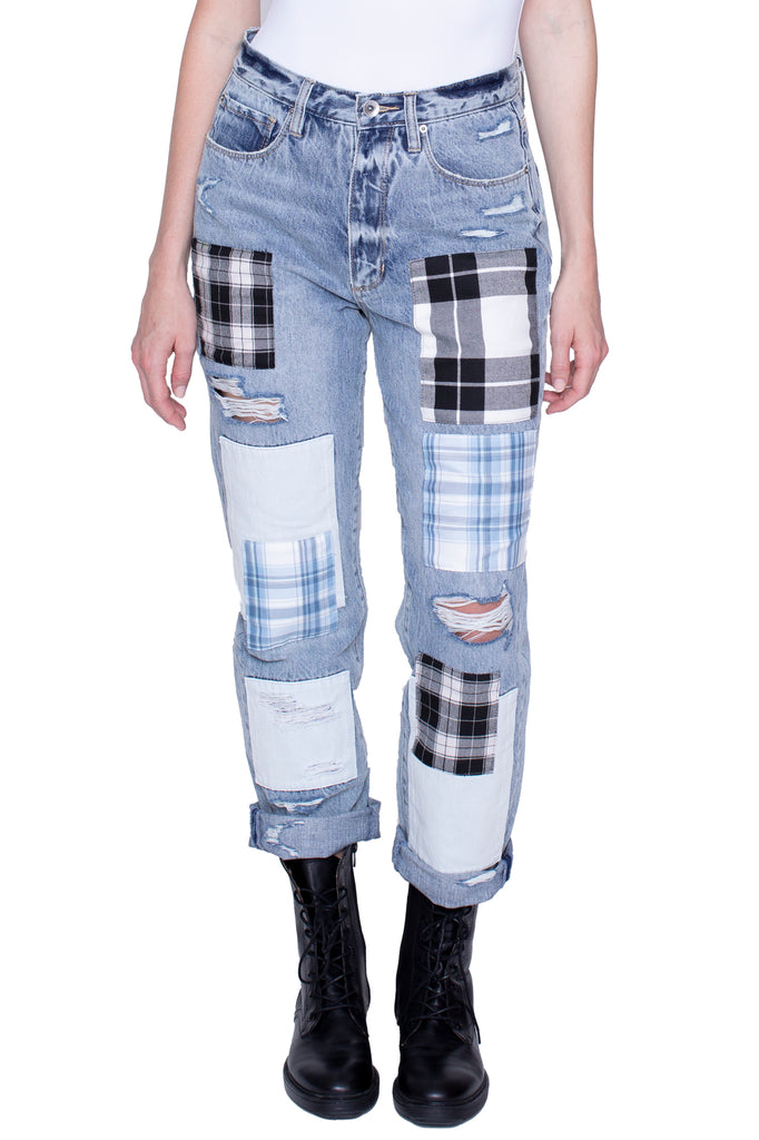 Plaid Patchwork Straight Jean in Ibiza