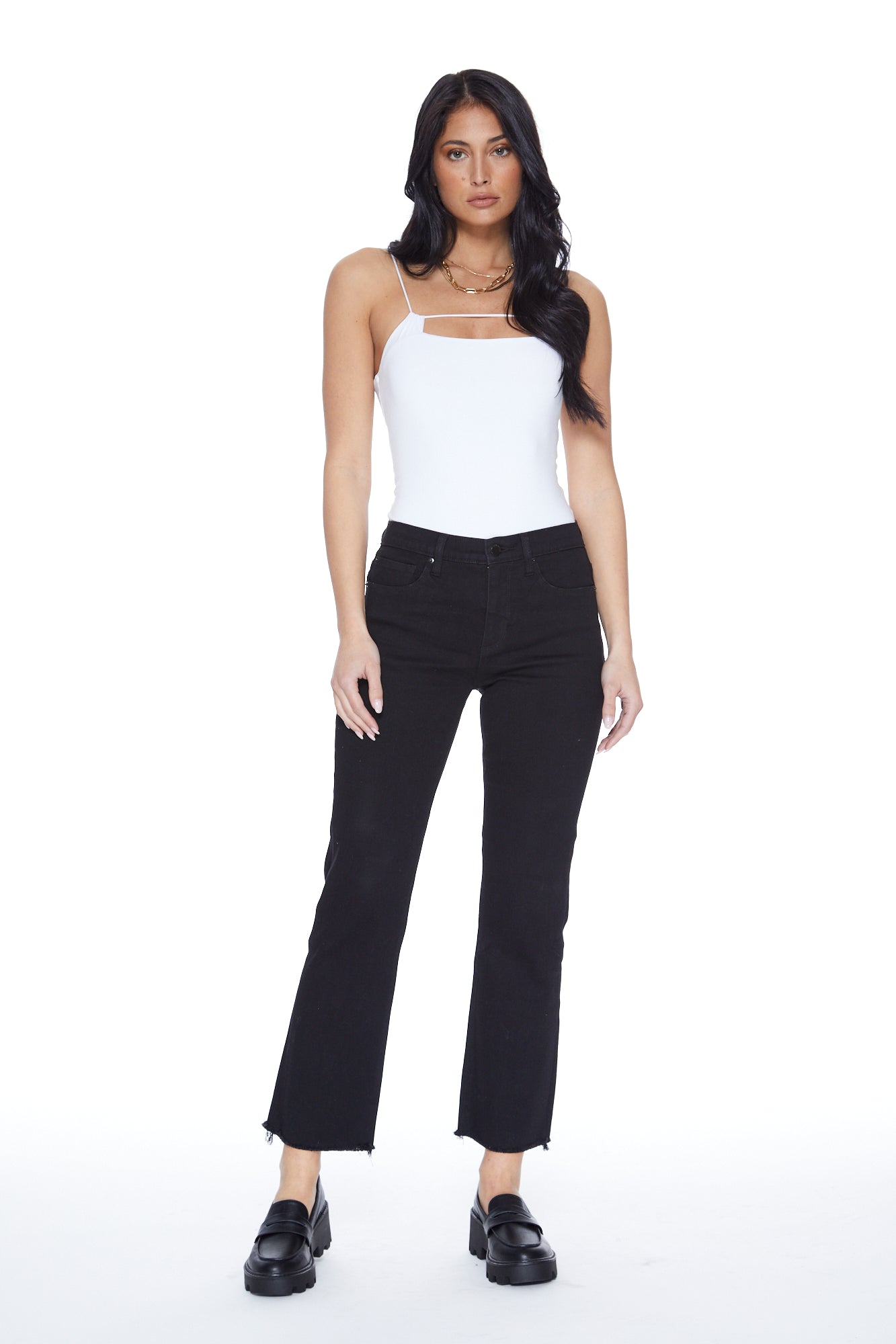 Quinn Mid Rise Straight Jean in Black