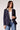 Blue Revival Helen double breasted blazer with removable grey hoodie insert in navy, side view showing the fitted silhouette and layered hoodie.
