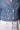 Close-up of the Blue Revival Olivia cropped recycled denim blazer in medium wash showing the silver double-breasted buttons and denim texture.