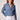 Blue Revival Olivia cropped recycled denim blazer in medium wash, featuring a double-breasted button closure, silver hardware and front pockets.
