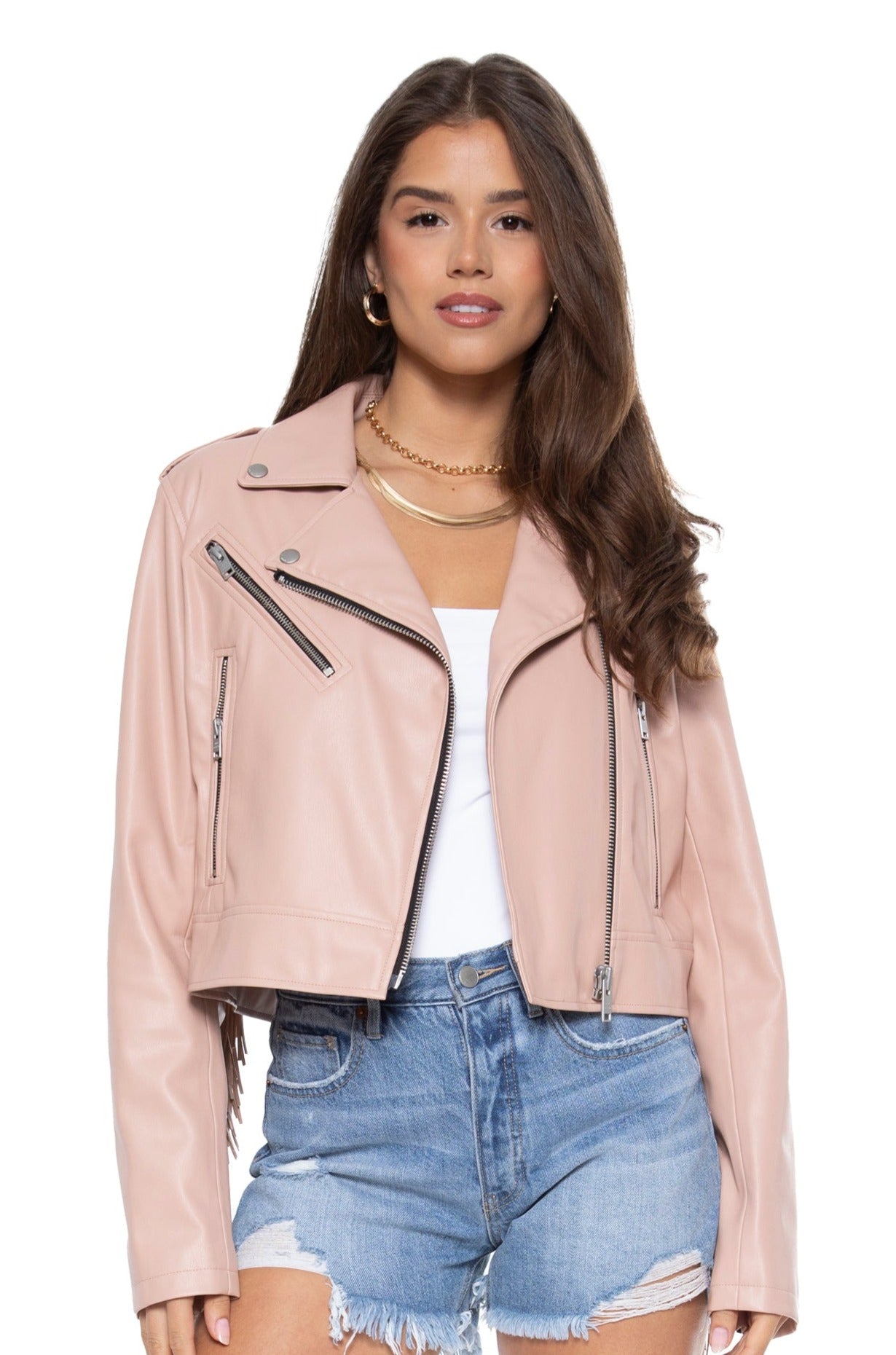 The Way She Moves Unreal Leather Jacket in Blush