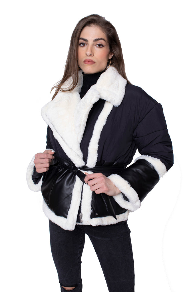 Baby Its Cold Wrap Puffer in Black and Off White