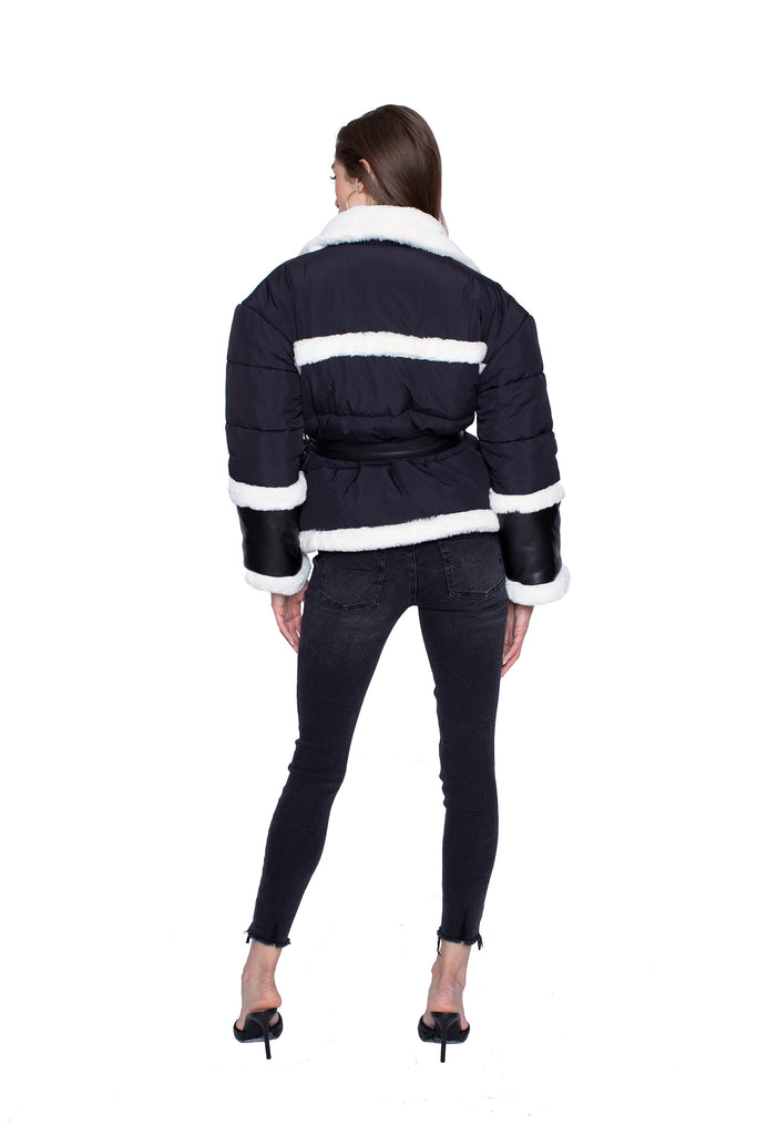 Baby Its Cold Wrap Puffer in Black and Off White
