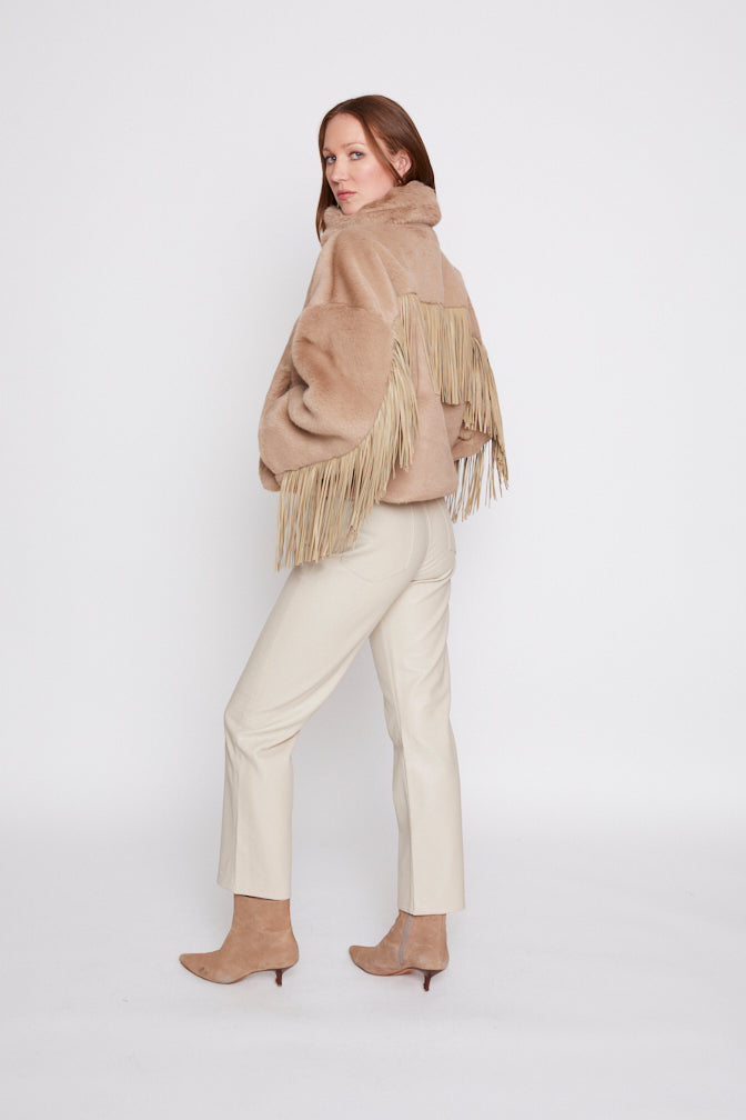 Dancing In The Moonlight Fringe Jacket in Ecru Blue Revival