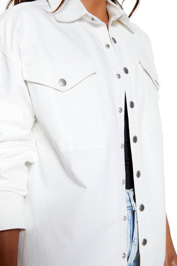 Denim Mix UNreal Leather Shacket in White & White