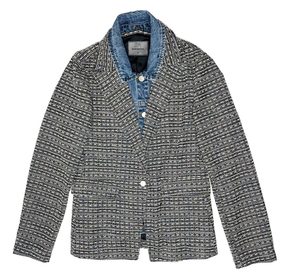 Helen Black & Rainbow Tweed Blazer With Removable Denim Insert