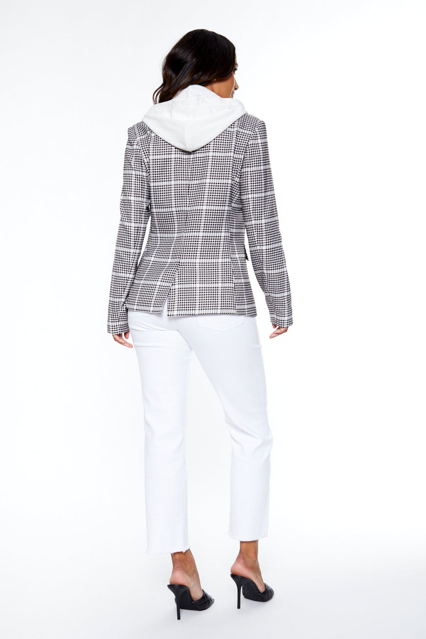 Hooded Helen Blazer in Houndstooth & White