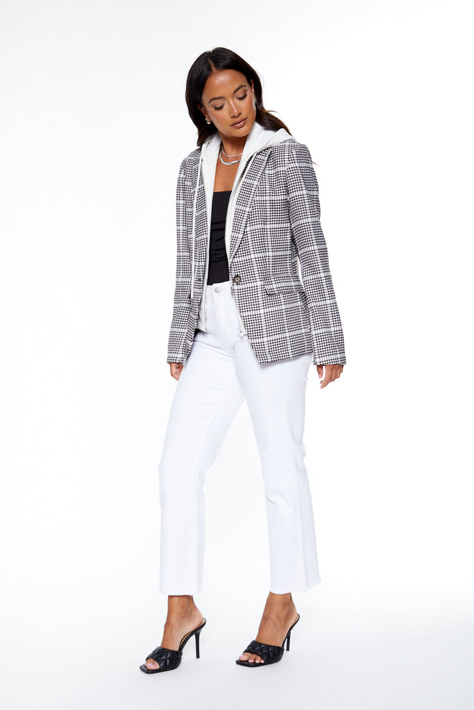 Hooded Helen Blazer in Houndstooth & White