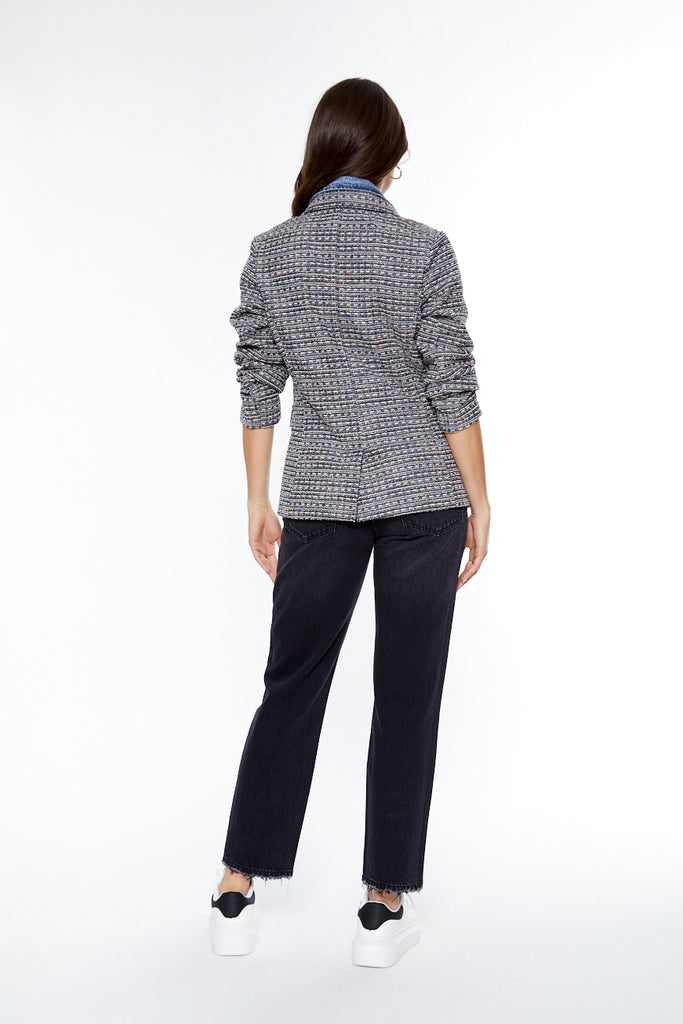 Helen Black & Rainbow Tweed Blazer With Removable Denim Insert