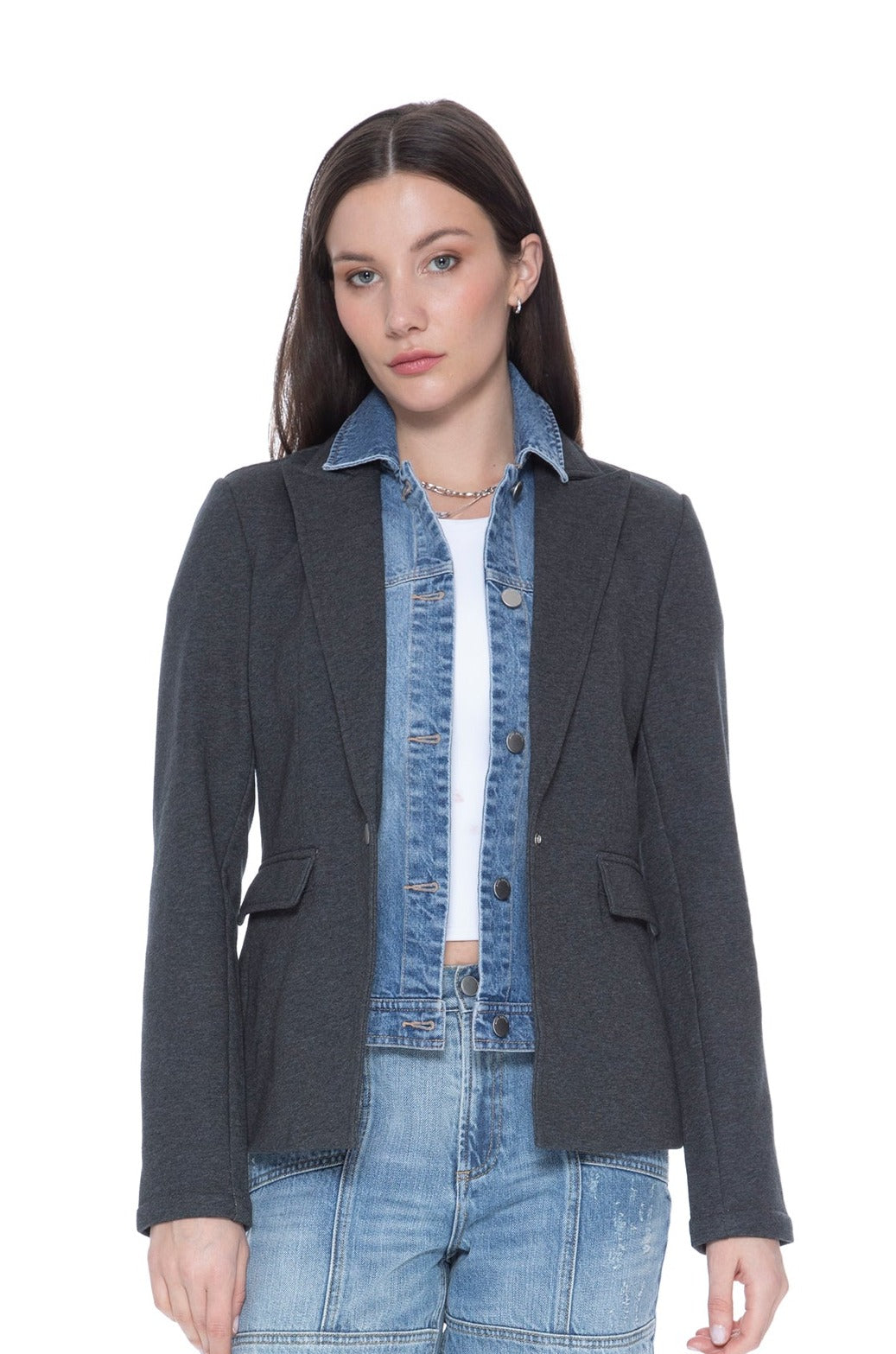 Helen Blazer in Heather Slate With Removeable Denim