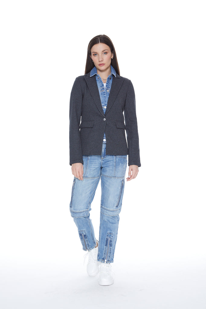 Helen Blazer in Heather Slate With Removeable Denim