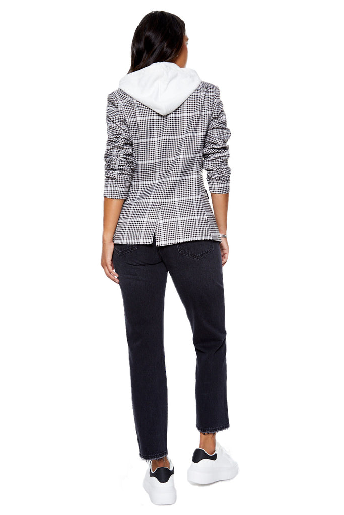 Hooded Helen Blazer in Houndstooth & White