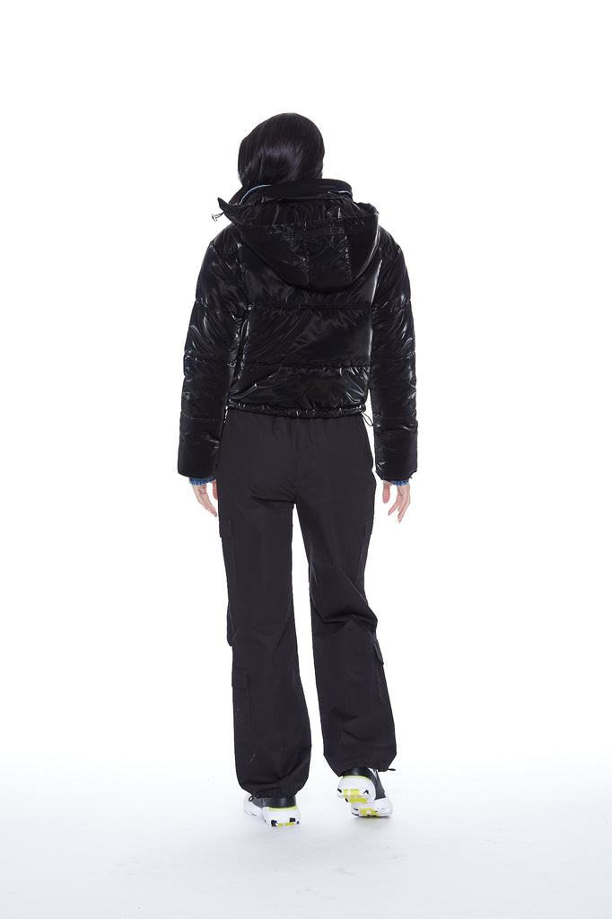 In The Mix Denim Shiny Puffer in Black