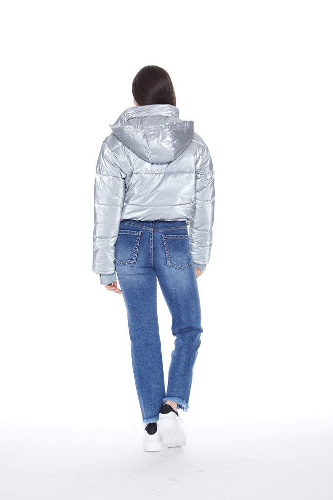 In The Mix Denim Shiny Puffer in Silver
